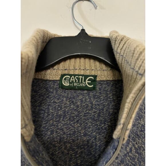Castle of Ireland Sweater Wool Pullover Quarter Zip Mens Large Preppy Warm - Picture 4 of 9